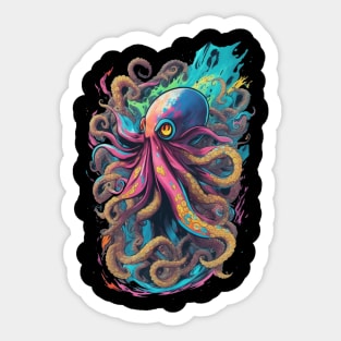 Colorful ocean cute Octopus kraken sea monster lots of pretty pastel colors Sticker